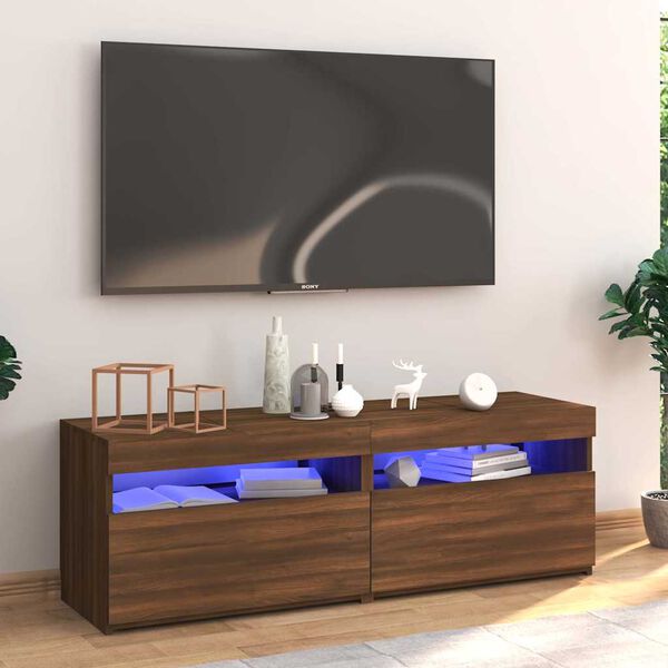 vidaXL TV-Schrank mit LED-Leuchten Braun Eichen-Optik 120x35x40 cm