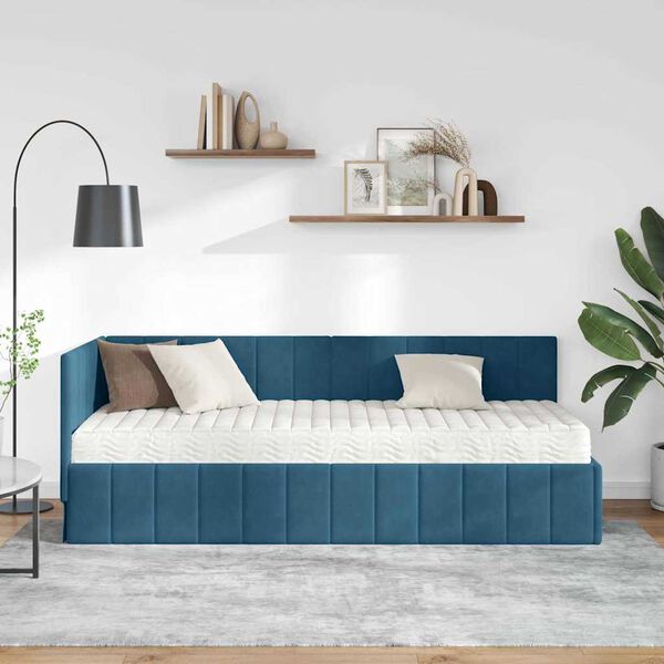 vidaXL Eckbettgestell mit Matratze mit Kopfteil 2 pcs Blau Samt