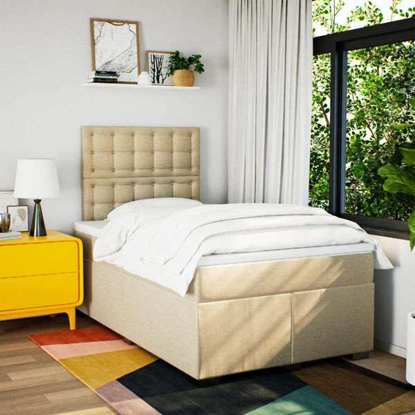 vidaXL Boxspringbett mit Matratze Creme 120x200 cm Stoff
