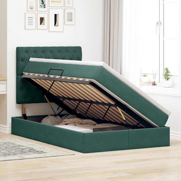 vidaXL Bett mit Stauraum und LED mit LED Dunkelgr&uuml;n 120 x 200 cm Samt