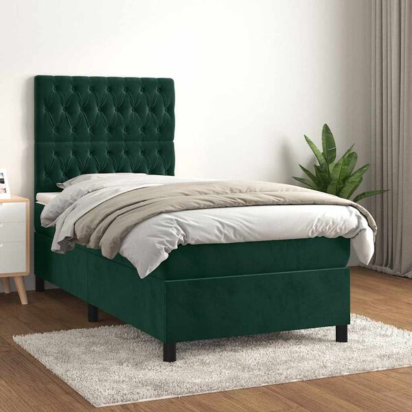 vidaXL Boxspringbett mit Matratze Dunkelgr&uuml;n 80x200 cm Samt