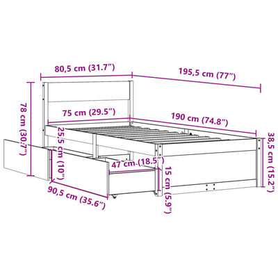 vidaXL Massivholzbett ohne Matratze 75x190 cm Kiefernholz