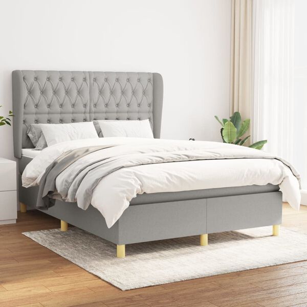 vidaXL Boxspringbett mit Matratze Hellgrau 140x190 cm Stoff