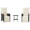vidaXL 3-tlg. Bistro-Set mit Kissen Schwarz Poly Rattan