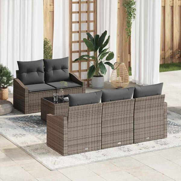 vidaXL Sofa Set mit Kissen mit Kissen 6 pcs Grau Poly Rattan