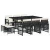 vidaXL 11-tlg. Garten-Essgruppe mit Kissen Schwarz Poly Rattan