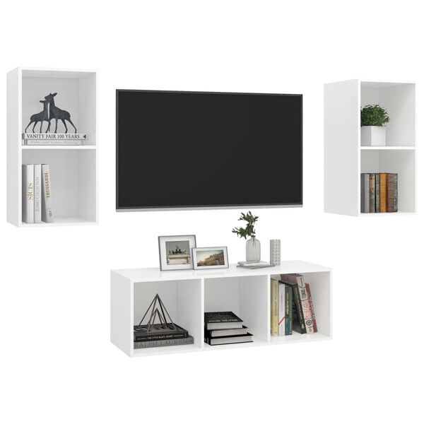 vidaXL 3-tlg. TV-Schrank-Set Wei&szlig; Holzwerkstoff