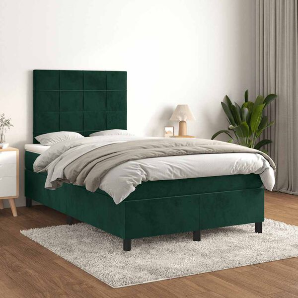 vidaXL Boxspringbett mit Matratze Dunkelgr&uuml;n 120x190 cm Samt