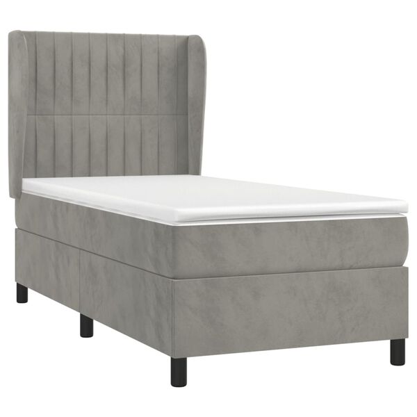vidaXL Boxspringbett mit Matratze Hellgrau 100x200 cm Samt