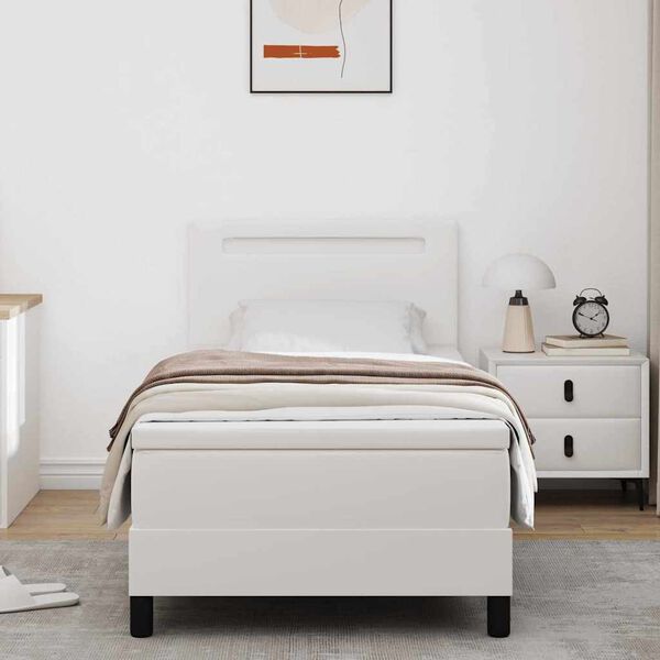 vidaXL Boxspringbett mit Matratze Wei&szlig; 90 x 190 cm Kunstleder