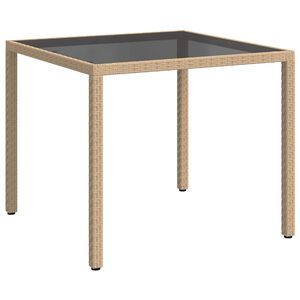 vidaXL Gartentisch 90x90x75 cm Geh&auml;rtetes Glas Poly Rattan Beige