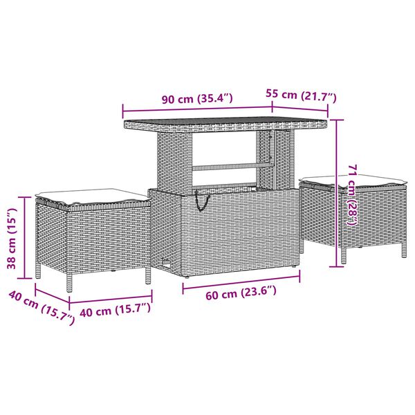 vidaXL Gartensofa-set mit Kissen 12 pcs Schwarz Poly-Rattan