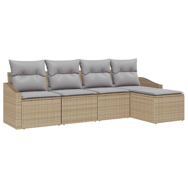 vidaXL Sofa Set mit Kissen 5 pcs Beige und Hellgrau Poly-Rattan
