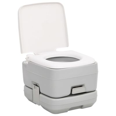 vidaXL Camping-Toilette Tragbar Grau und Weiß 10+10 L HDPE im