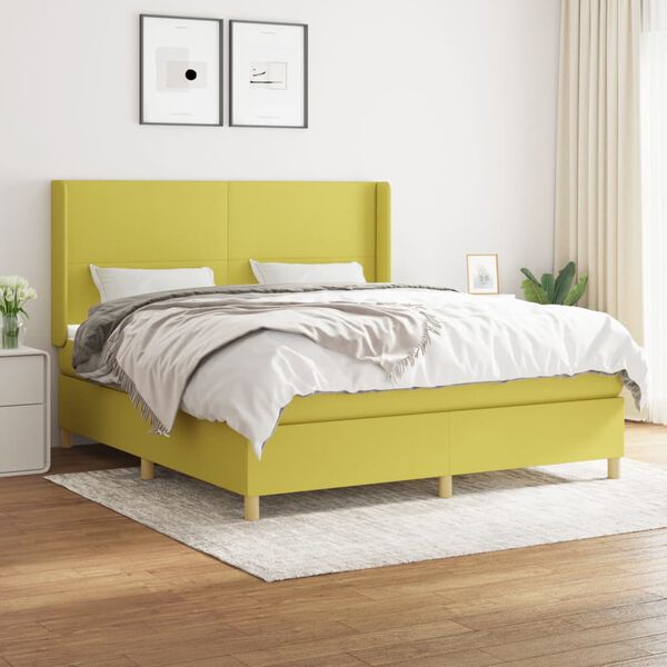 vidaXL Boxspringbett mit Matratze Gr&uuml;n 180x200 cm Stoff