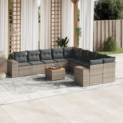 vidaXL 11-tlg. Garten-Sofagarnitur mit Kissen Grau Poly Rattan