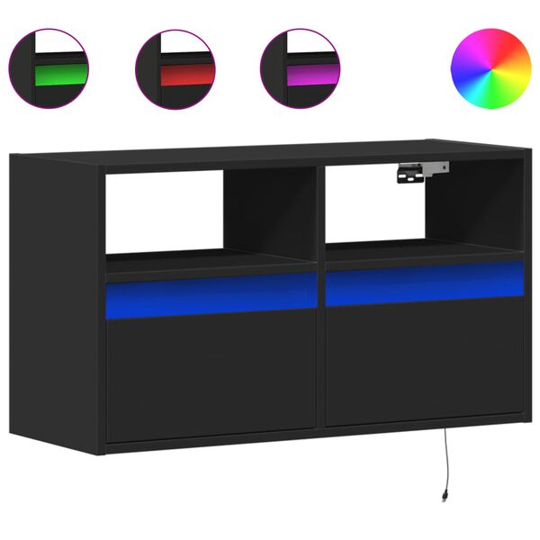 vidaXL TV-Wandschrank mit LED-Beleuchtung Schwarz 80x31x45 cm