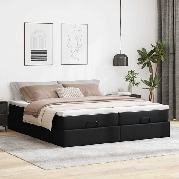 vidaXL Ottoman-Bett mit Matratzen Schwarz 180x200 cm Kunstleder