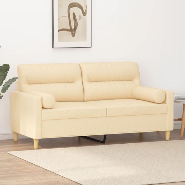 vidaXL 2-Sitzer-Sofa mit Kissen Creme 140 cm Stoff