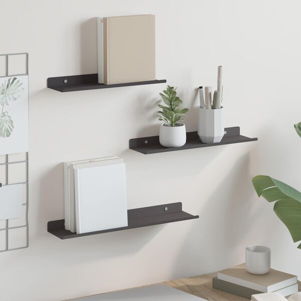vidaXL Schwebendes Regal 3 pcs Schwarz 40 x 9 x 2,5 cm Stahl