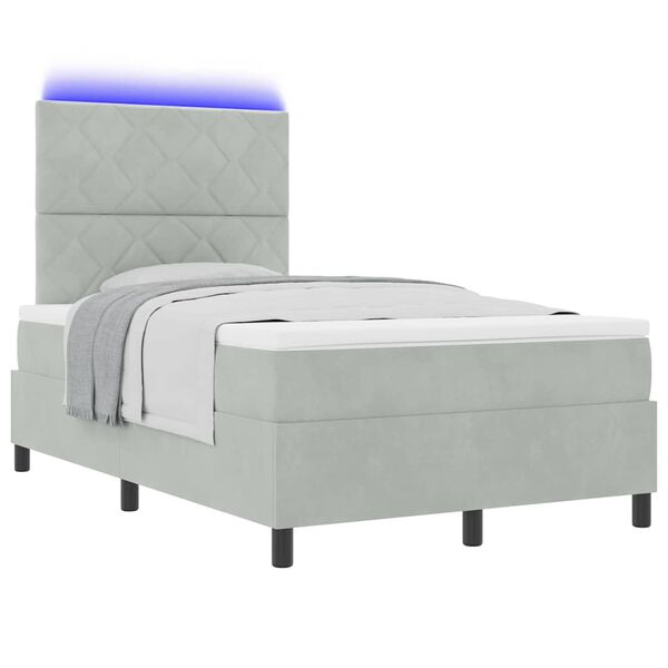 vidaXL LED Boxspringbett mit Matratze Hellgrau 120 x 200 cm Stoff