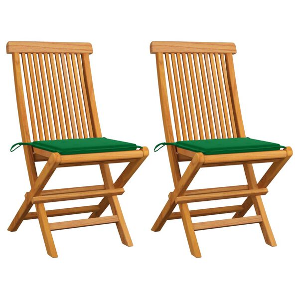 vidaXL Gartenst&uuml;hle mit Gr&uuml;nen Kissen 2 Stk. Massivholz Teak