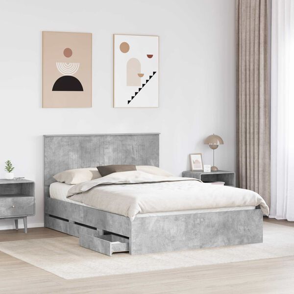 vidaXL Bettrahmen mit Kopfteil Beton Grau 135 x 190 cm Ingenieurs Holz