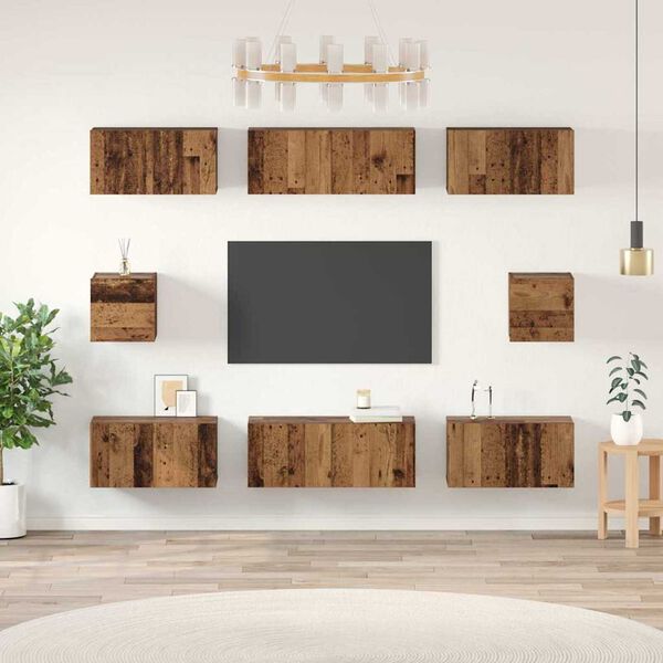 vidaXL TV-Schrankset Wandmontiert 8 pcs Altholz Holzwerkstoff
