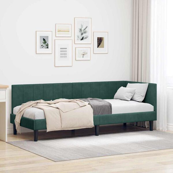 vidaXL Eckbettgestell mit Kopfteil Dunkelgr&uuml;n 80 cm x 200 cm Samt