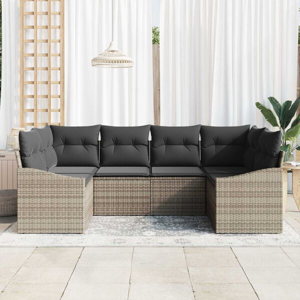 vidaXL Gartensofa-set mit Speicher 6 pcs Grau Poly-Rattan