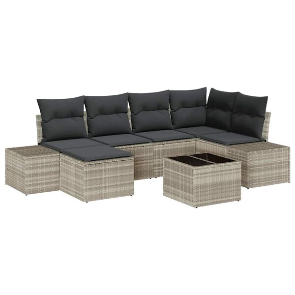 vidaXL Gartensofa-set mit Kissen 7 pcs Hellgrau Poly-Rattan