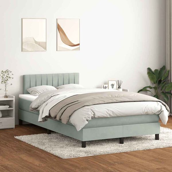 vidaXL Boxspringbett mit Matratze Hellgrau 120x220 cm Samt
