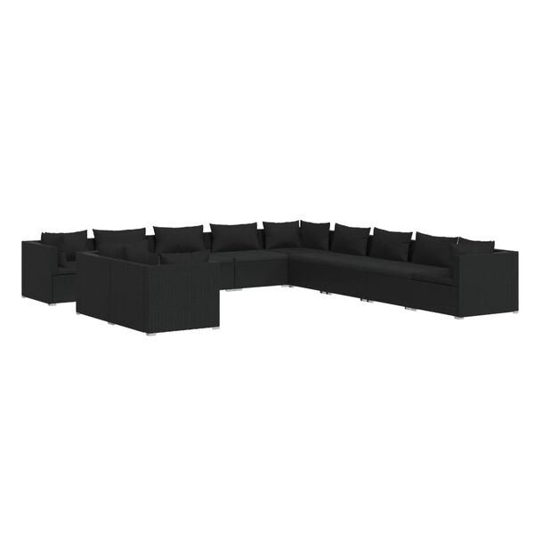 vidaXL 11-tlg. Garten-Lounge-Set mit Kissen Schwarz Poly Rattan