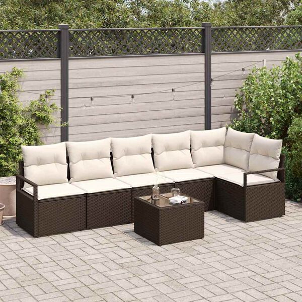 vidaXL Sofa Set mit Kissen 7 pcs Braun Poly Rattan