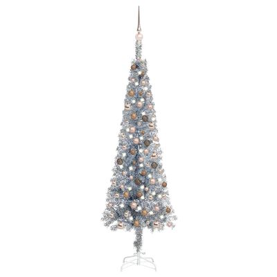 vidaXL Weihnachtsbaum Schlank mit Beleuchtung & Kugeln Silber 180 cm