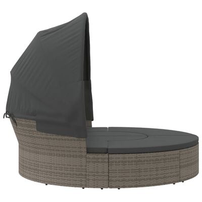 vidaXL Outdoor-Loungebett mit Dach und Kissen Grau Poly Rattan