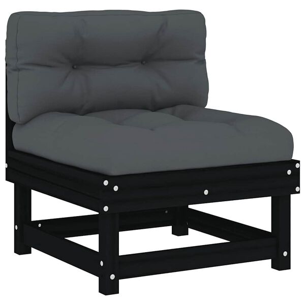 vidaXL Mittelsofa mit Kissen Schwarz Massivholz Kiefer