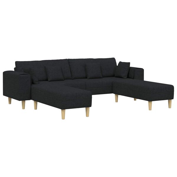 vidaXL Sofa mit Kissen 3 pcs Schwarz Stoff