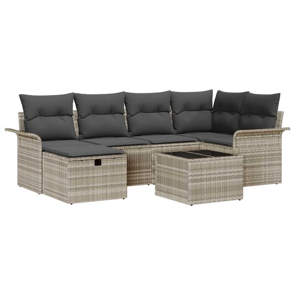 vidaXL Gartensofa-set mit Kissen mit Speicher 7 pcs Poly Rattan
