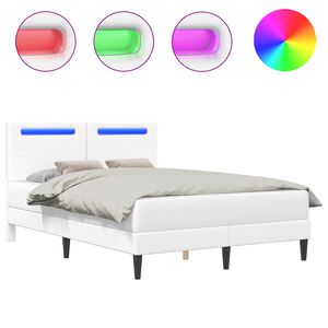 vidaXL Bettrahmen mit LED-Lichtleisten Wei&szlig; 140 x 200 cm Kunstleder