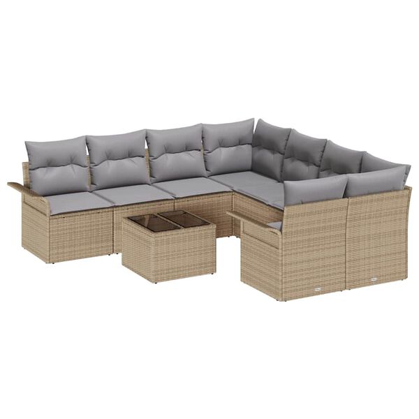vidaXL Gartensofa-set mit Kissen 9 pcs Beige Poly-Rattan