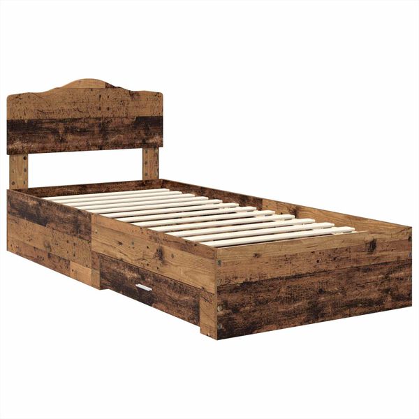vidaXL Bettrahmen mit Kopfteil Altholz 90 x 190 cm Holzwerkstoff