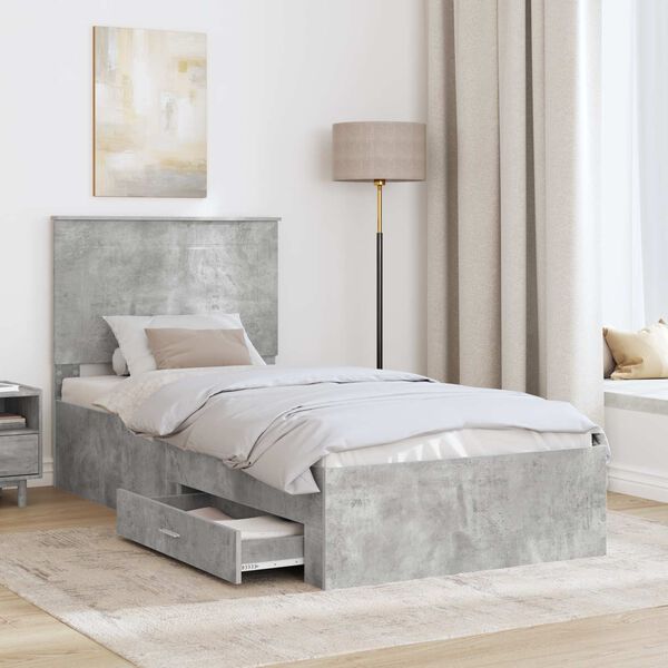 vidaXL Bettrahmen mit Kopfteil Beton Grau 100 x 200 cm Holzwerkstoff