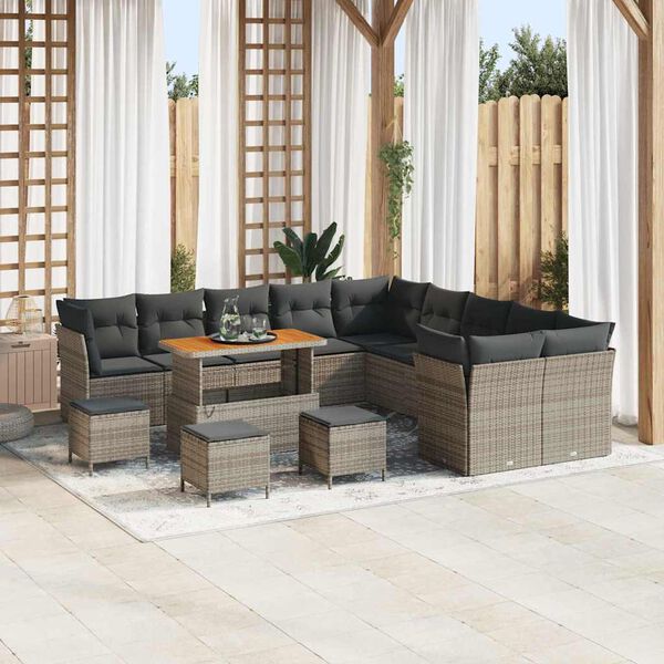 vidaXL Gartensofa-set mit Kissen 14 pcs Grau Poly-Rattan