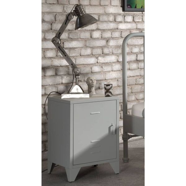 Vipack Nachttisch Bronxx mit T&uuml;r Metall Mattgrau