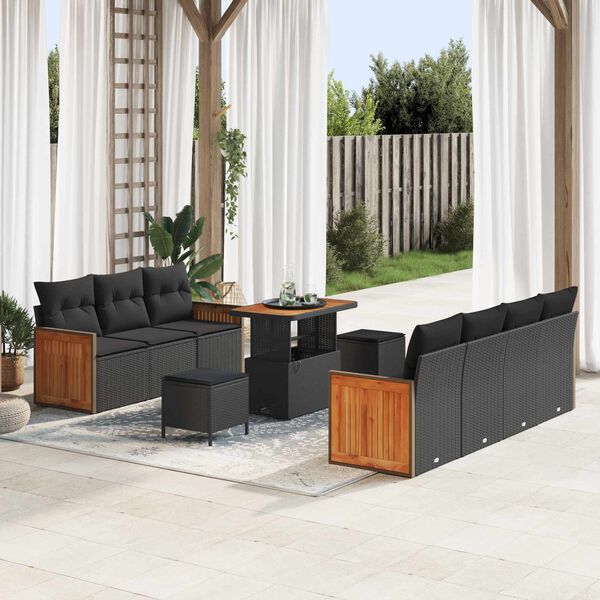 vidaXL Gartensofa-set mit Kissen 10 pcs Schwarz