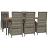 vidaXL 7-tlg. Garten-Essgruppe mit Kissen Grau Poly Rattan