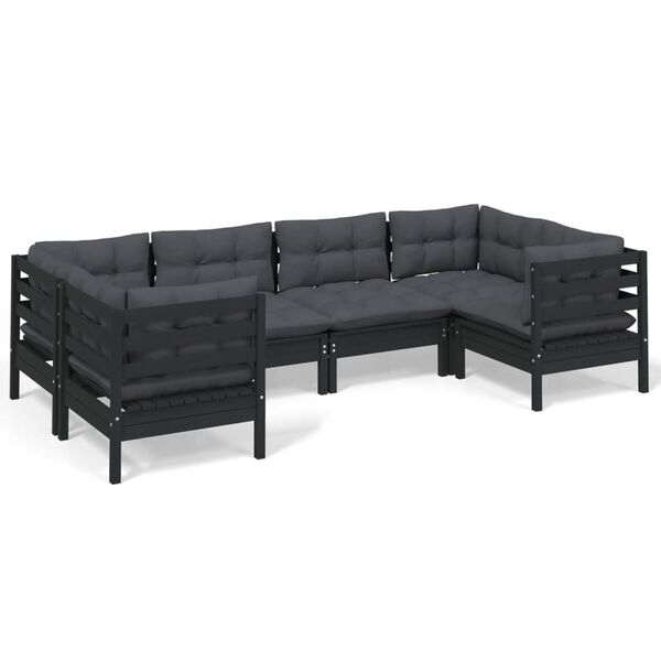 vidaXL 6-tlg. Garten-Lounge-Set mit Kissen Schwarz Kiefernholz