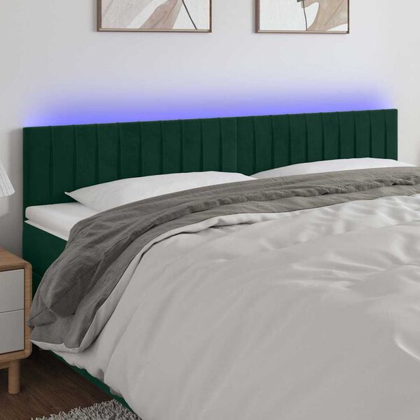 vidaXL LED Kopfteil Dunkelgr&uuml;n 180x5x78/88 cm Samt