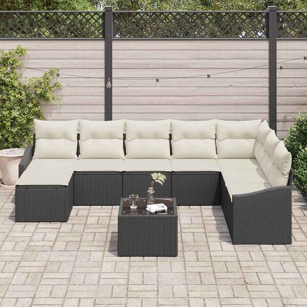vidaXL Sofa Set mit Kissen 9 pcs Schwarz Poly-Rattan